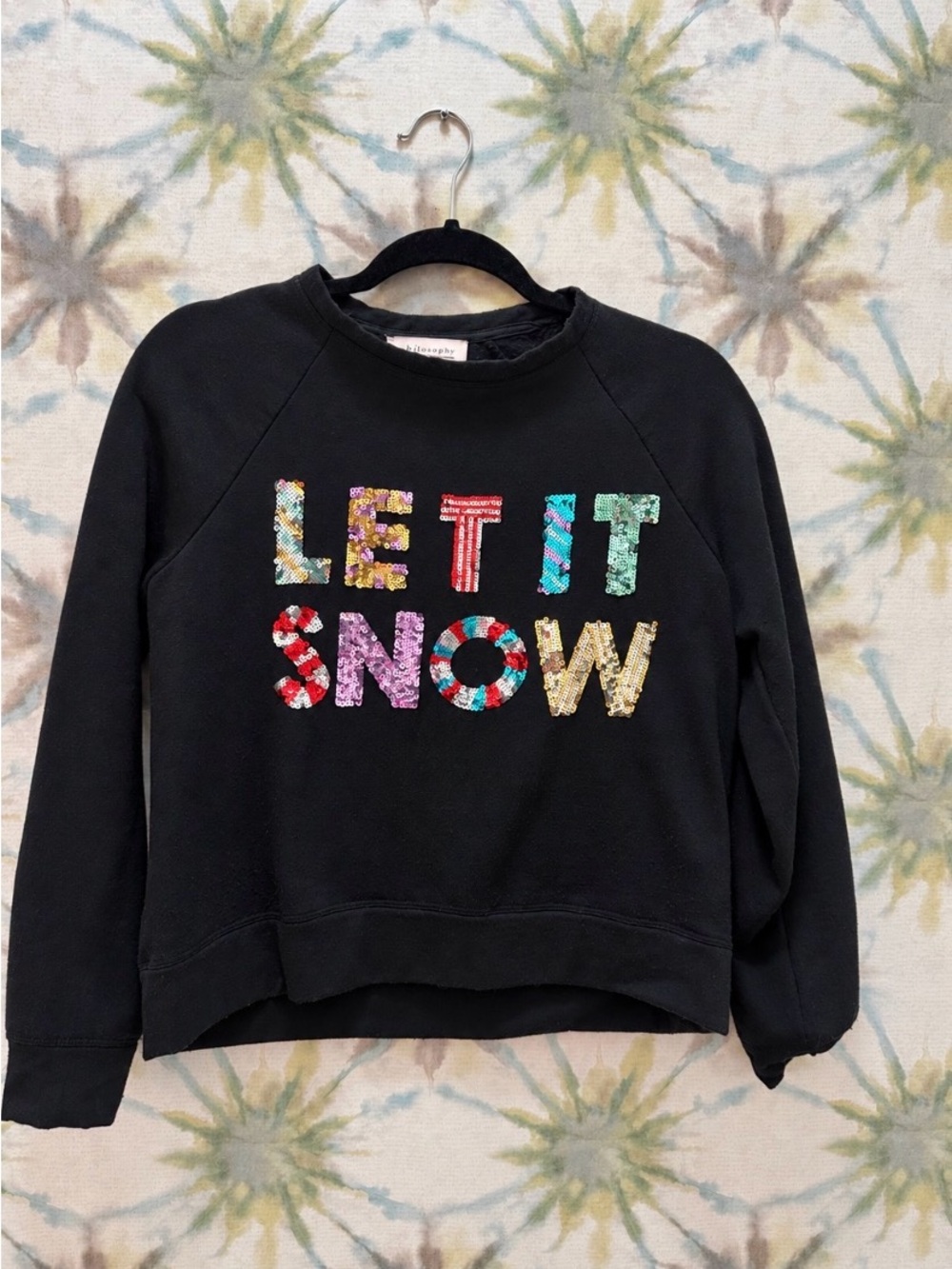 Philosophy Let It Snow Black Sequin Sweatshirt